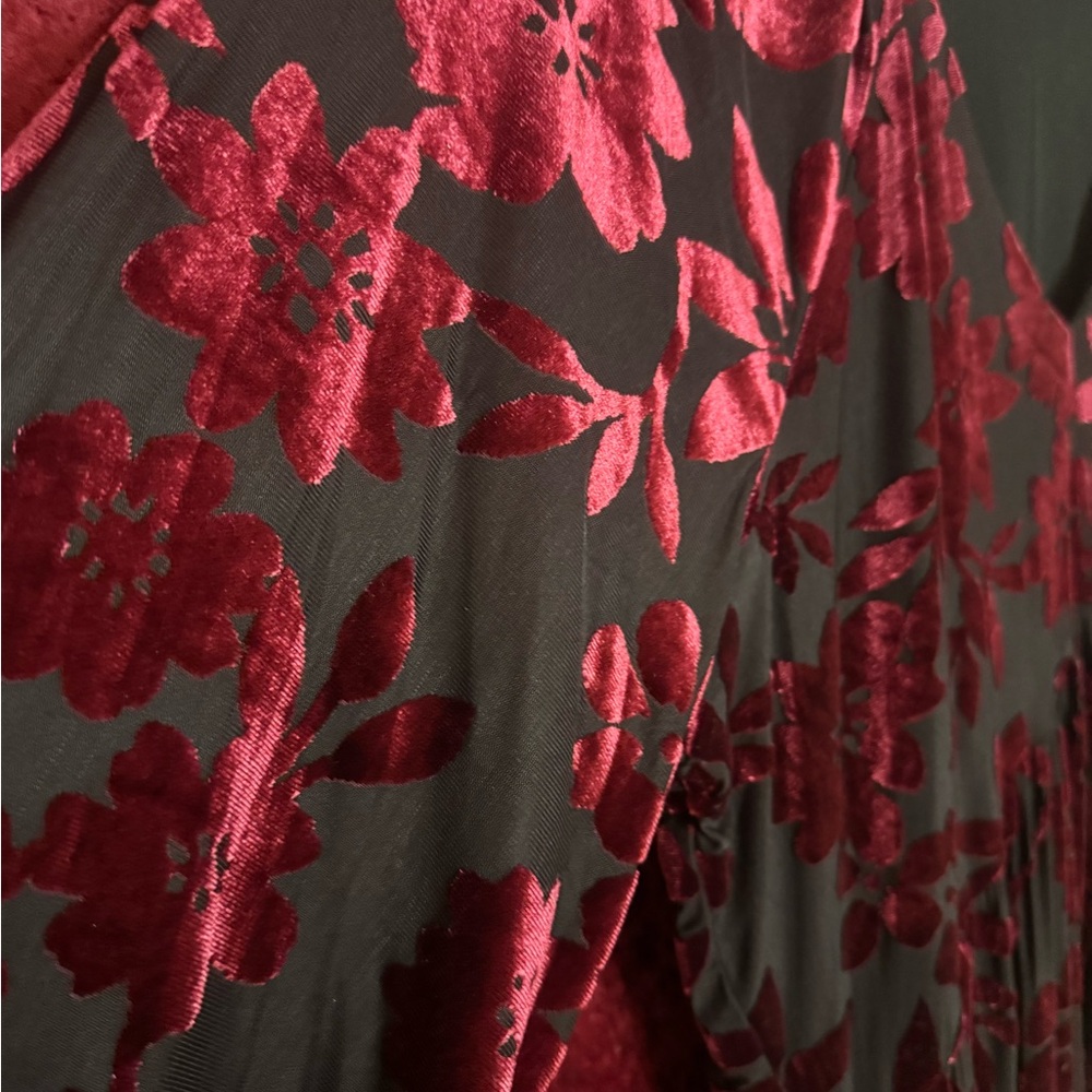 Elegant Red Floral Velvet Dress - Picture 3 of 3
